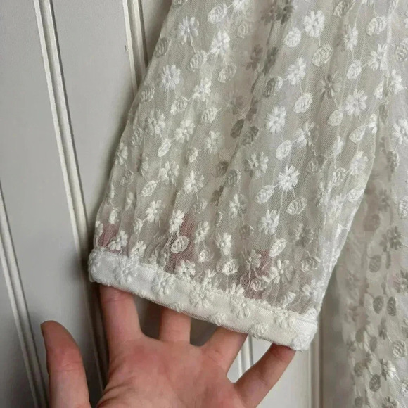 Garnet Hill sheer floral lace white blouse short sleeve no liner size XS M33 - Picture 5 of 9